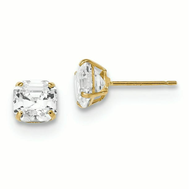 14K White Gold 6mm Princess Cut Simulated Garnet Earrings Approximate Measurements 6mm x 6mm 